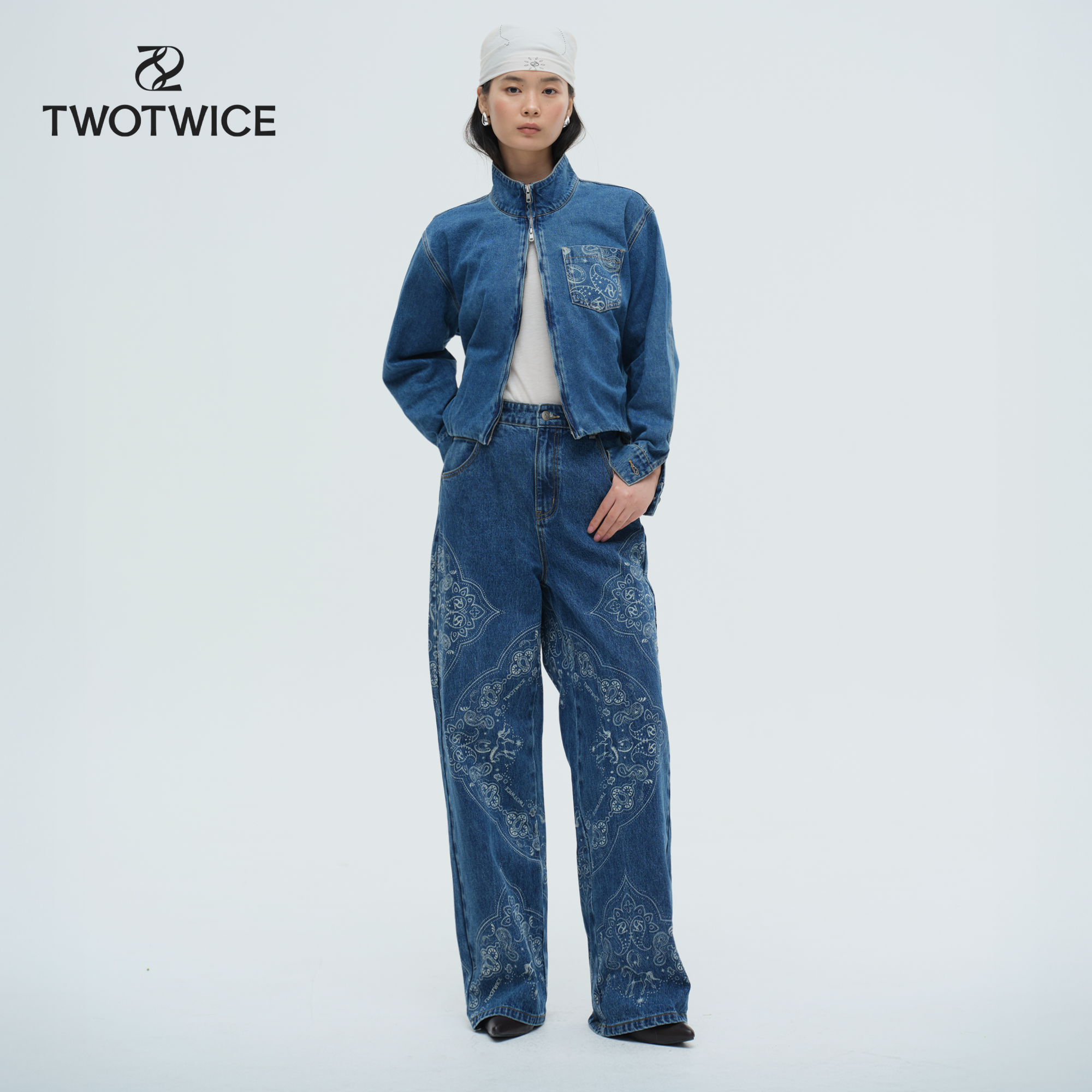 Twotwice - Convertible Shirt Jacket - แจ็กเก็ตเชิ้ตเดนิมลาย paisley