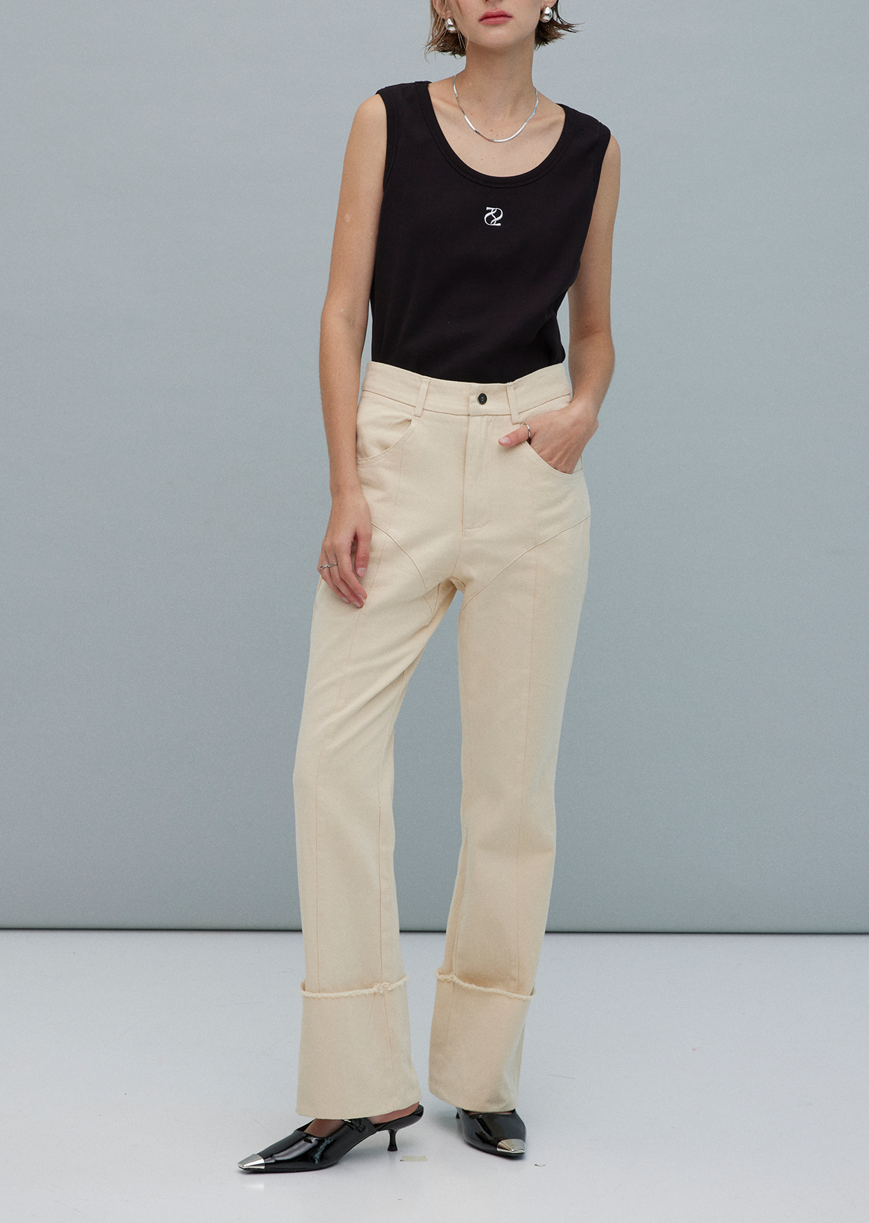 Twotwice - Folded jeans pants