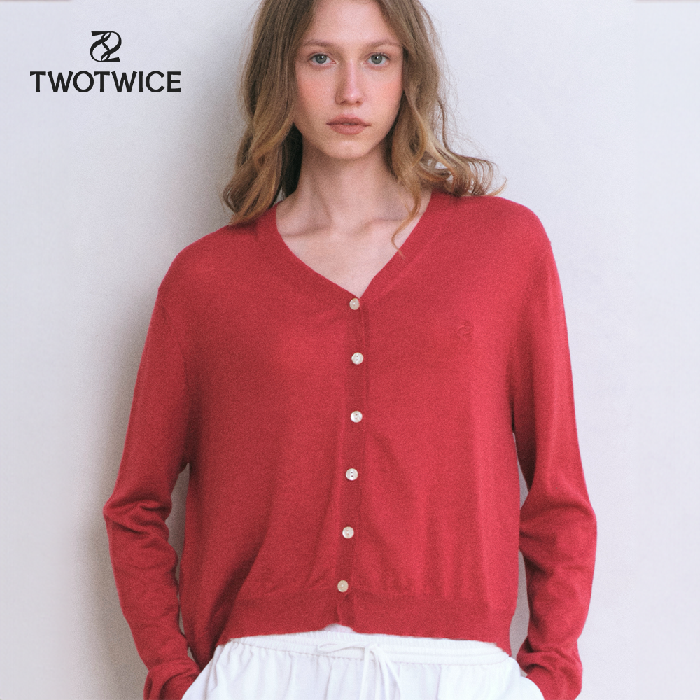 【極美品】ヴェリテクール カシミヤ シルク混 2WAY CARDIGAN 赤 Twotwice - HEM Cardigan