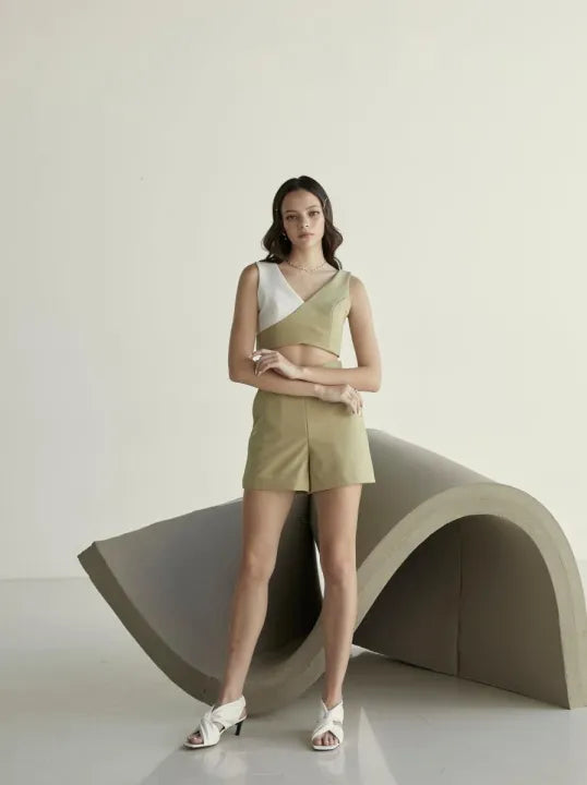 Twotwice - Light olive crop top