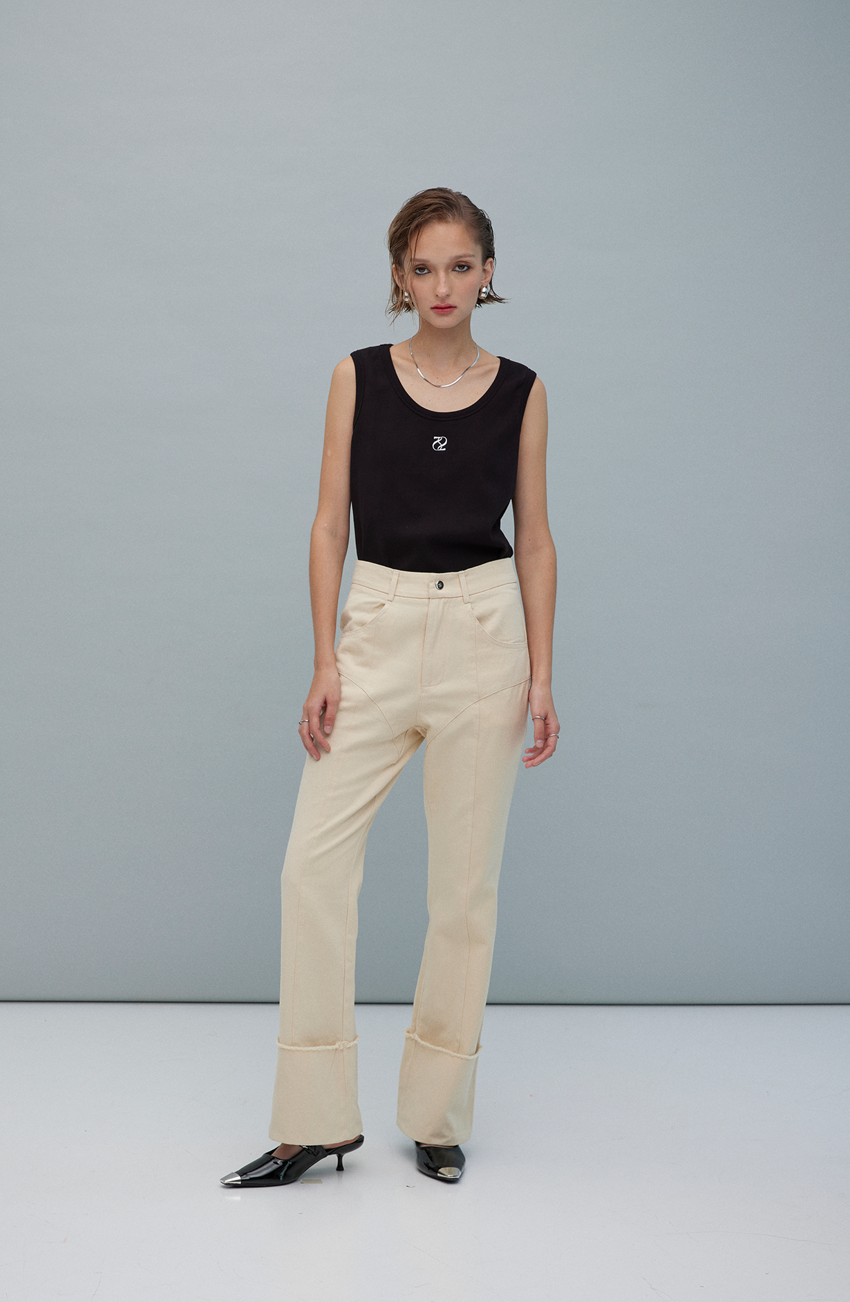 Twotwice - Folded jeans pants