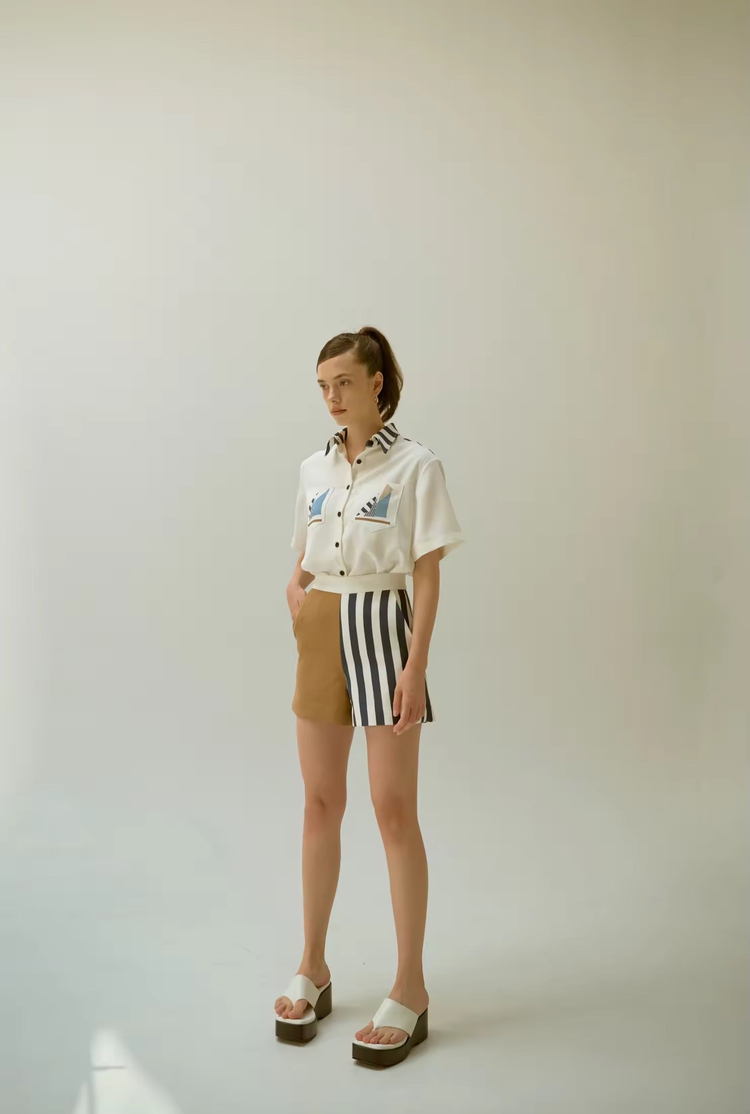Twotwice - Navy stripe shorts